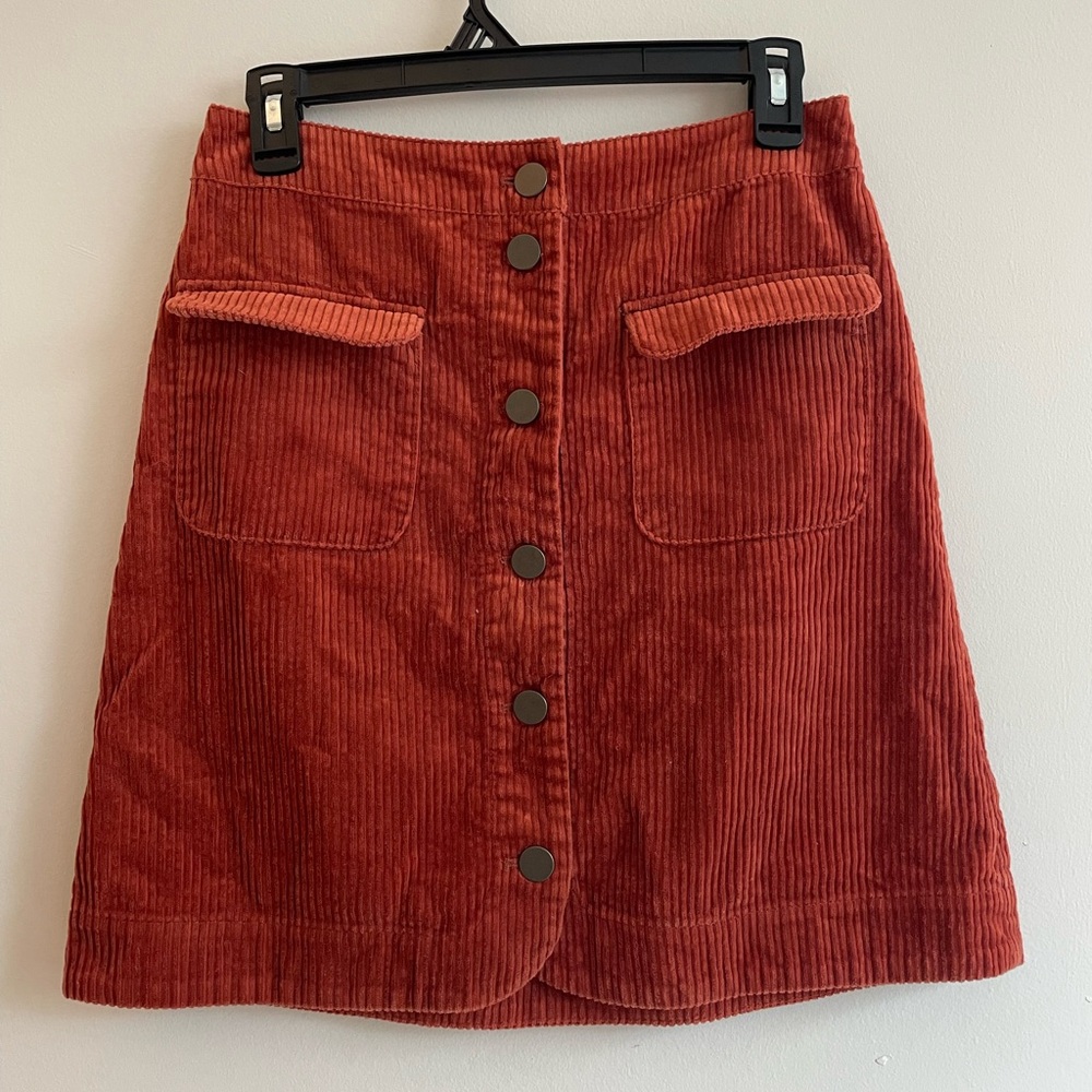 LOFT A-Line Corduroy Skirt in Deep Orange